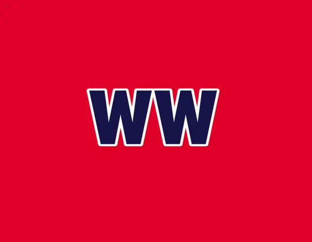 The WW team mark in navy on red